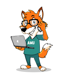 AMU-Fuchs mit Notebook und Smartphone