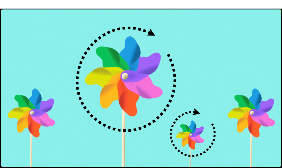 Einige bunte animierte Windräder mit Pfeilen, die das Drehen derselben andeuten.